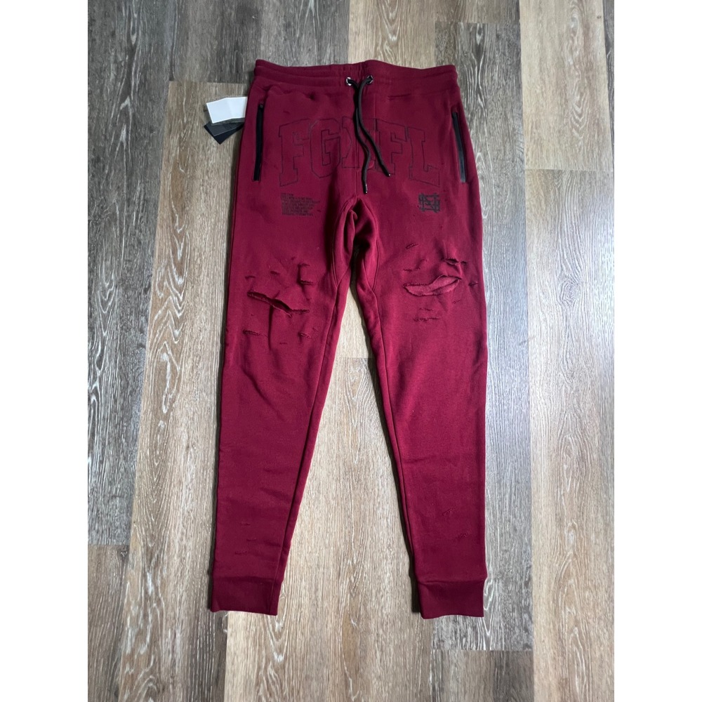 Flag Nor Fail Joggers Mens Large Burgundy Distressed‎ FGNFL Athletic Sweatpants